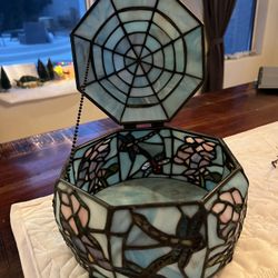 Rare Vintage Tiffany Style Dragonfly Stained Glass Box 