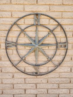 40" Rustic Metal Compass Wall Art Porch Patio Decor