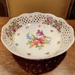 Vtg 1930’s Schumann Bavaria Reticulated Floral Decorative 10” Bowl Germany