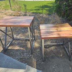 2 Wood And Metal Side/end Tables