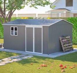New in Box 12x10 FT Outdoor Storage Shed Metal Shed W/Window & Floor Frame Tool House