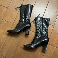 Prada Black Heeled Leather Witch Boots 🖤🧙