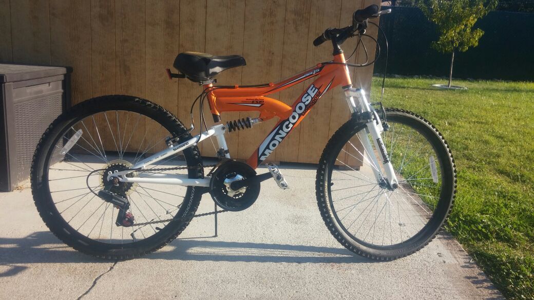 24" Mongoose XR-75 Boys' Mountain Bike with Full Suspension, Orange
