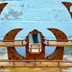 Hand Crafted Folk Art Wall Shelf Vintage Tramp Art Four Crescent Moon RARE