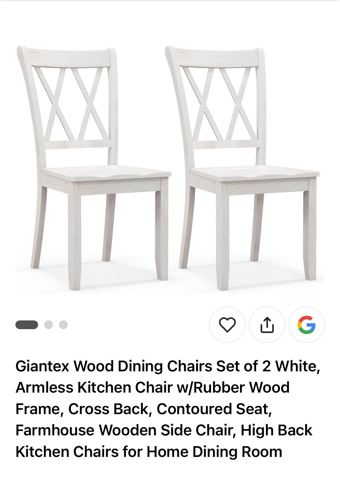 Farmhouse White Wood Dining Chairs (Set of 2) – Cross-Back, Sturdy Rubberwood Frame