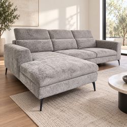 Gray Modern Fabric Sofa with Chaise and Adjustable Back
