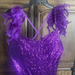 Purple Boa-lined Sequined Halloween dress