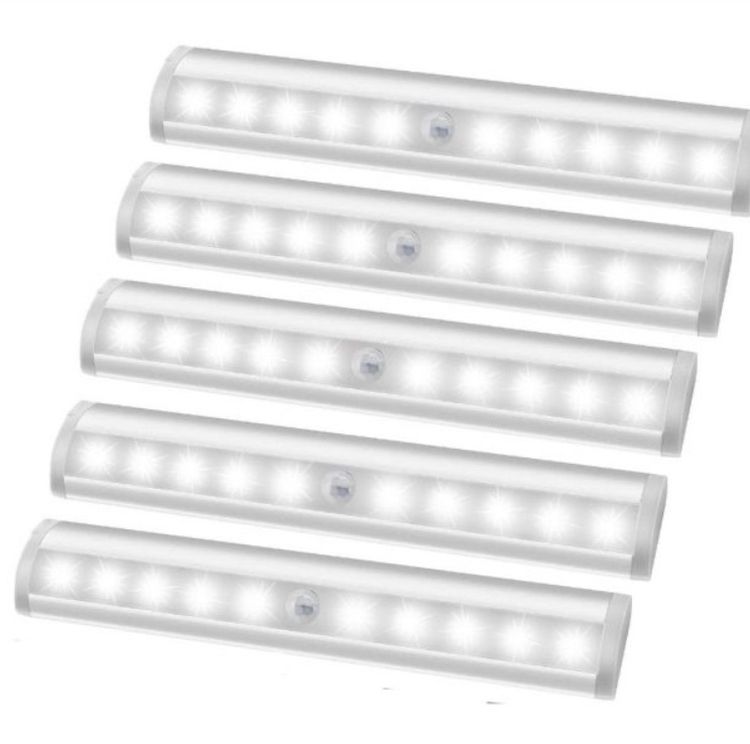 5 PCS 10 LEDs Motion Sensor Light Cupboard Wardrobe Bed Lamp LED Under Cabinet Night Light for Closet Stairs Kitchen