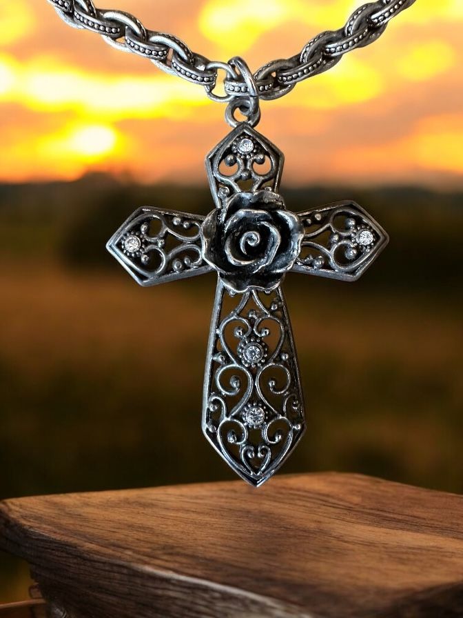 Stunning One Of A Kind Oversized Gothic Cross Choker With Rose