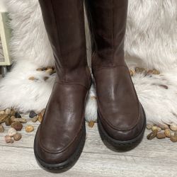 Born Brown Mid Calf Zip Boots Womens 10 42 tie back accent