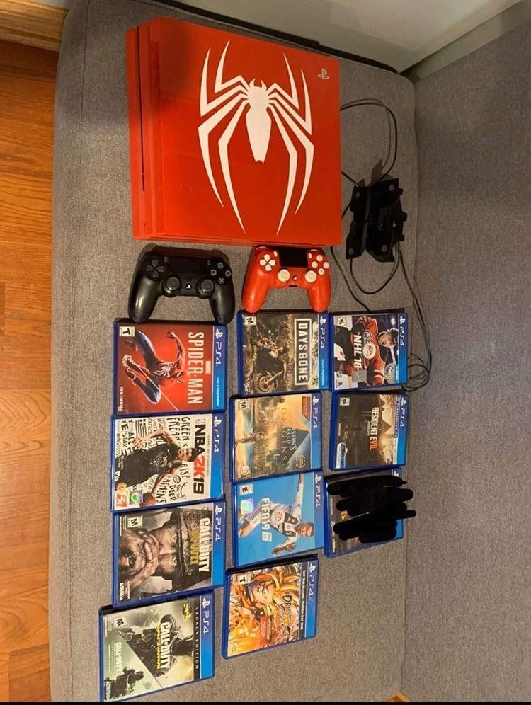 Ps4 Pro 1TB Spiderman W games controllers