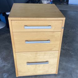 Rolling Wooden End Table/ File Drawer And 2 Smaller Drawers