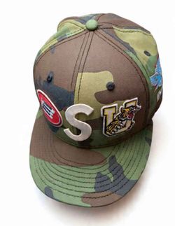 Camo Snapback Hat with Embroidered Patches