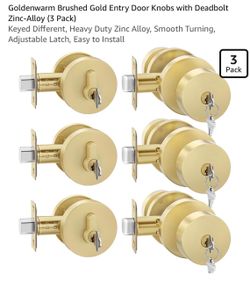 Goldenwarm Brushed Gold Entry Door Knobs with Deadbolt Zinc-Alloy (3 Pack)