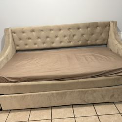 Twin Beige Upholstered Daybed with Twin Trundle