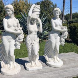Set of 3 Marble Resin Female Statues – 32" Classical Garden Sculptures

