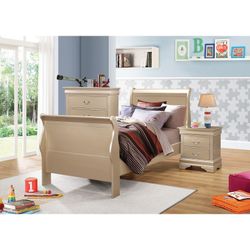 Champagne 4 Piece Sleigh Bedroom Set - TWIN OR FULL (NO CREDIT CHECK FINANCING AVAILABLE)
