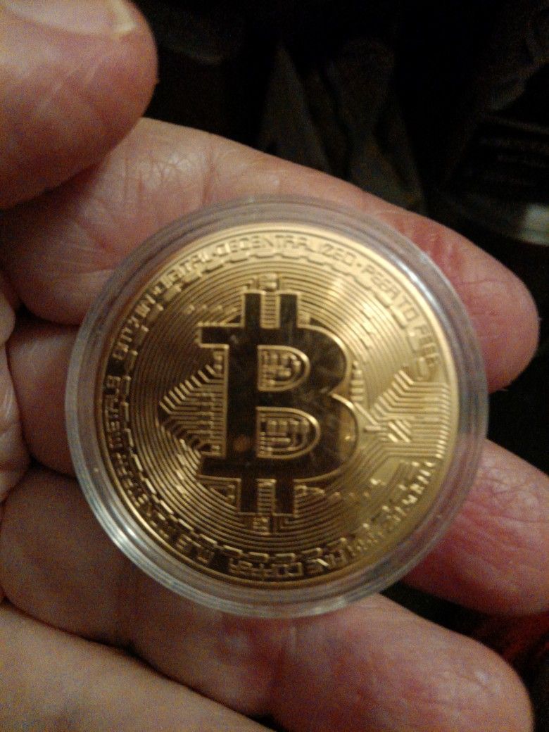 Set Of Three Big And Beautiful Golden Tribute Type Bitcoins