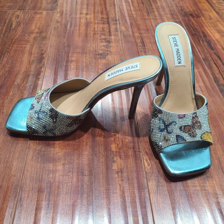 Steve Madden Teal Butterfly Rhinestone Heels (Size 8M)