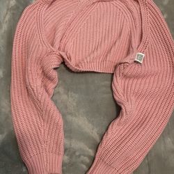 Solid Ribbed Knit Shrug Cardigan, Long Sleeve Tops Size Small 