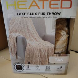 New Tan Color Heated Lux Faux Fur Throw
