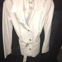 CACHE SIZE 8 WHITE LEATHER JACKET