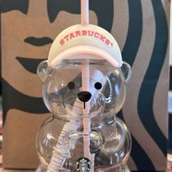 Starbucks Pink Bearista Glass Tumbler Cup