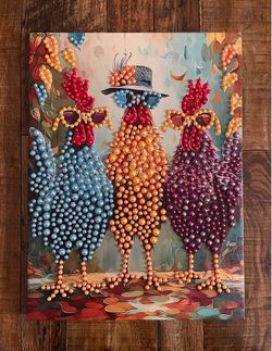 Rooster 3D Pearl Dot Gem Art Painting on Pre-Framed Wooden Canvas, Glossy & Shiny Home Wall Decor, 12x16 Inches, Cute Chicken Animal Picture!