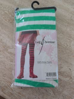 Green And White Girls Striped Tights Size S/M New