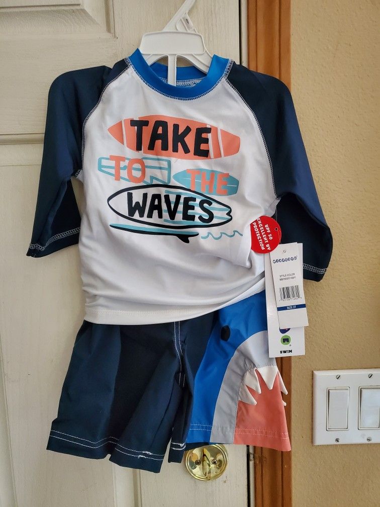 Toddler Boys Swim Rash Guard Set- Size 3T - UPF 50
