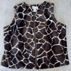 Women’s Vintage Giraffe Print Fleece Zip Vest