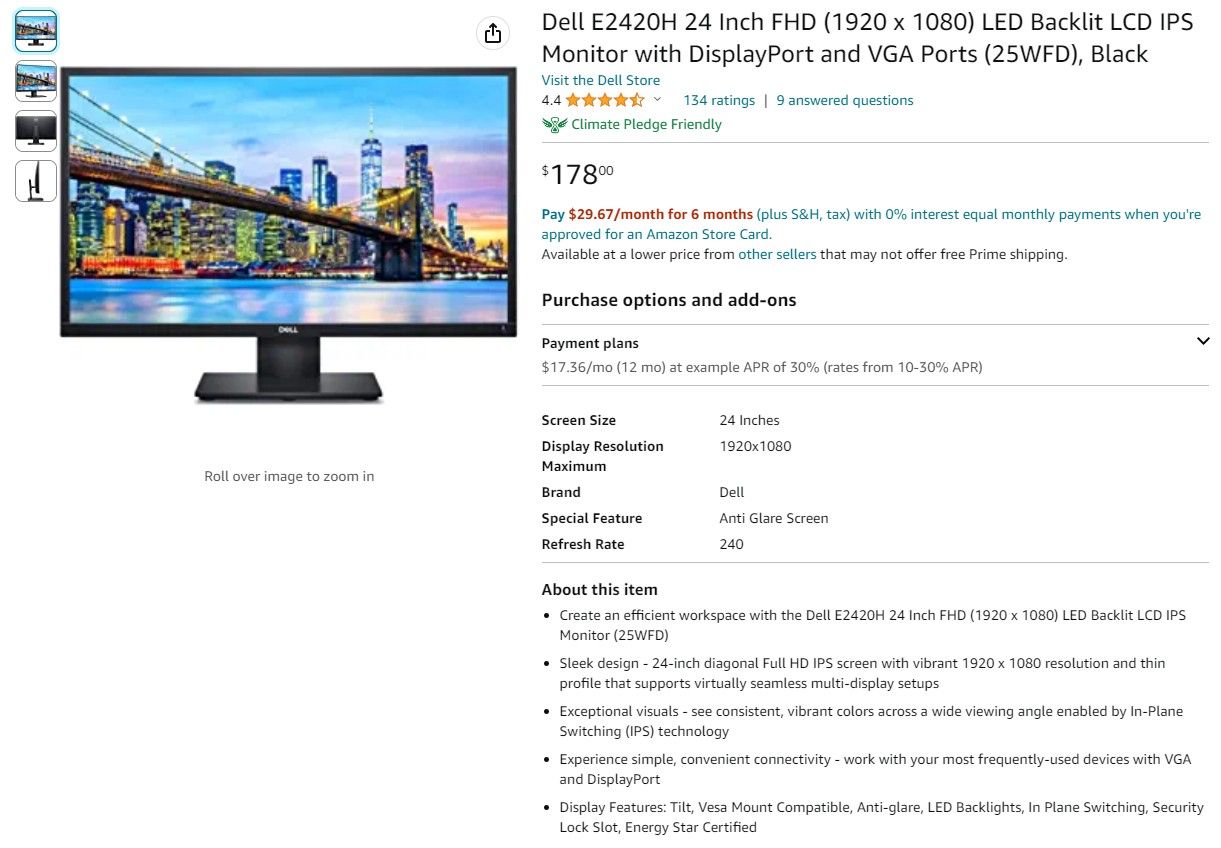 New In Box DellE2420H 24" DisplayPort