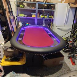 10-Seat Poker Table with LED Lights & USB Charging