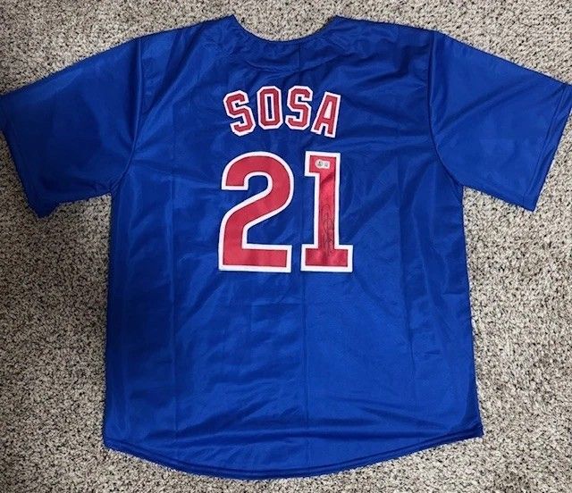 Sammy Sosa Signed Chicago Cubs Blue Jersey Beckett Authenticated Autograph