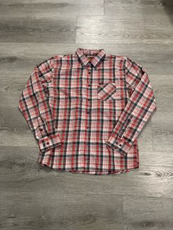 Vintage HSU Men’s Red/Black Button Up Longsleeve Plaid Shirt