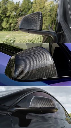 Brand New 2020-2024 Tesla Model Y Real Carbon Fiber Car Side Mirror Add On Cover Caps