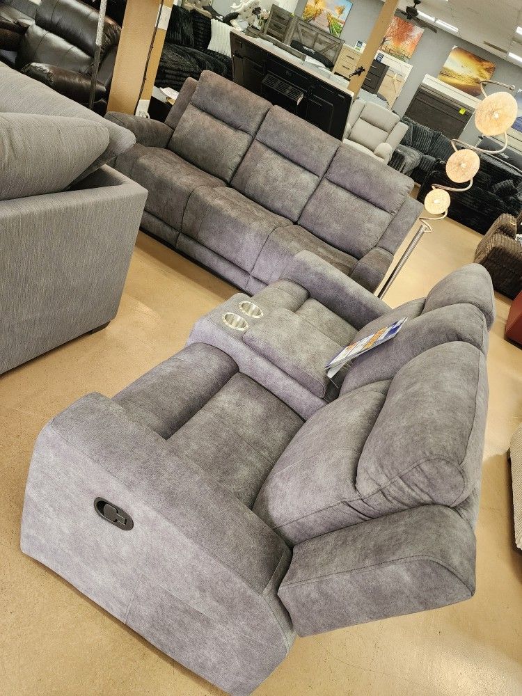 Gray FABRIC. SOFA AND LOVESEAT RECLINERS 4 TOTAL
