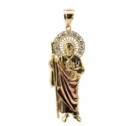 Men’s 14k Tricolor Rose White Yellow Gold CZ Cubic Zirconia Large 2.75” Inch Saint St. Jude Pendant for Necklace GP3122017