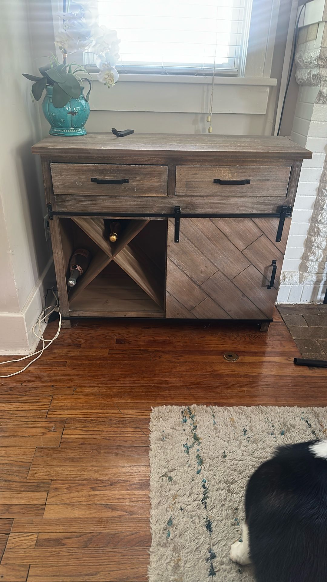 Rustic Wood Bar Cabinet /Sideboard with Wine Storage and Sliding Door $50