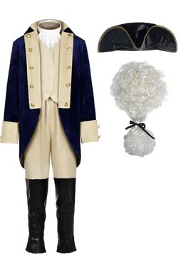 Washington Costume Boys Hamilton American Colonial Uniform with Wig kids Size 14