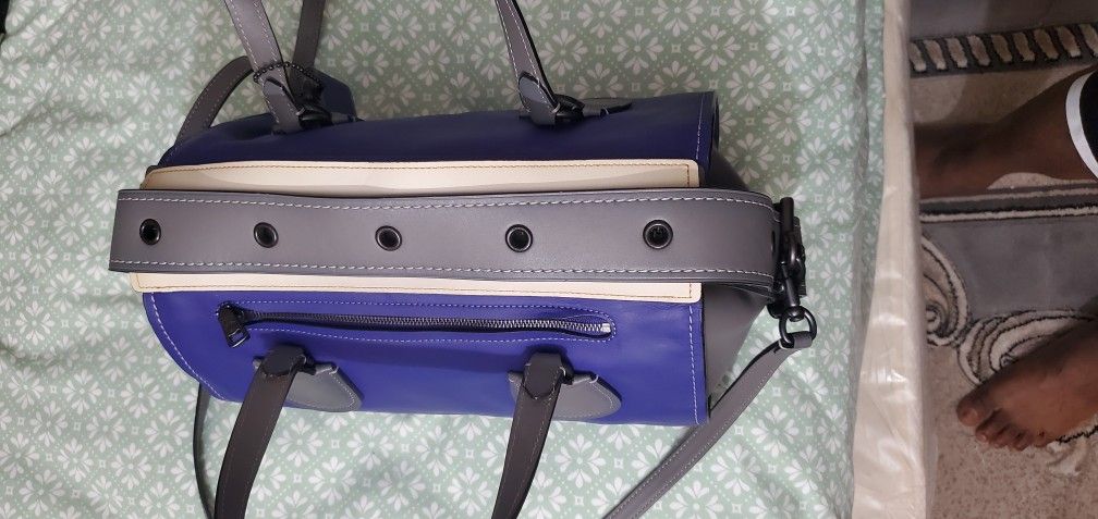 Coach Handbags Badland Satchel In Purple Blue Heather Grey