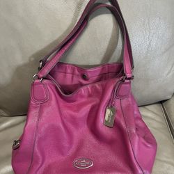 Coach Edie 31 Pebbled Hot Pink Leather Turn Lock Handbag Purse