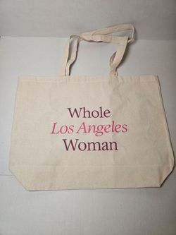 Whole Los Angeles Woman Canvas Tote Bag Natural with Pink & Burgundy Print