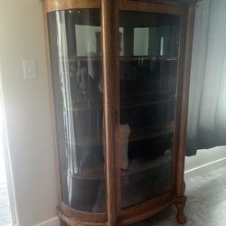 Antique Curio Cabinet; Curved Glass
