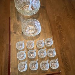 Vintage Prescut Crystal Punch Bowl (s) with 12 glass cups 
