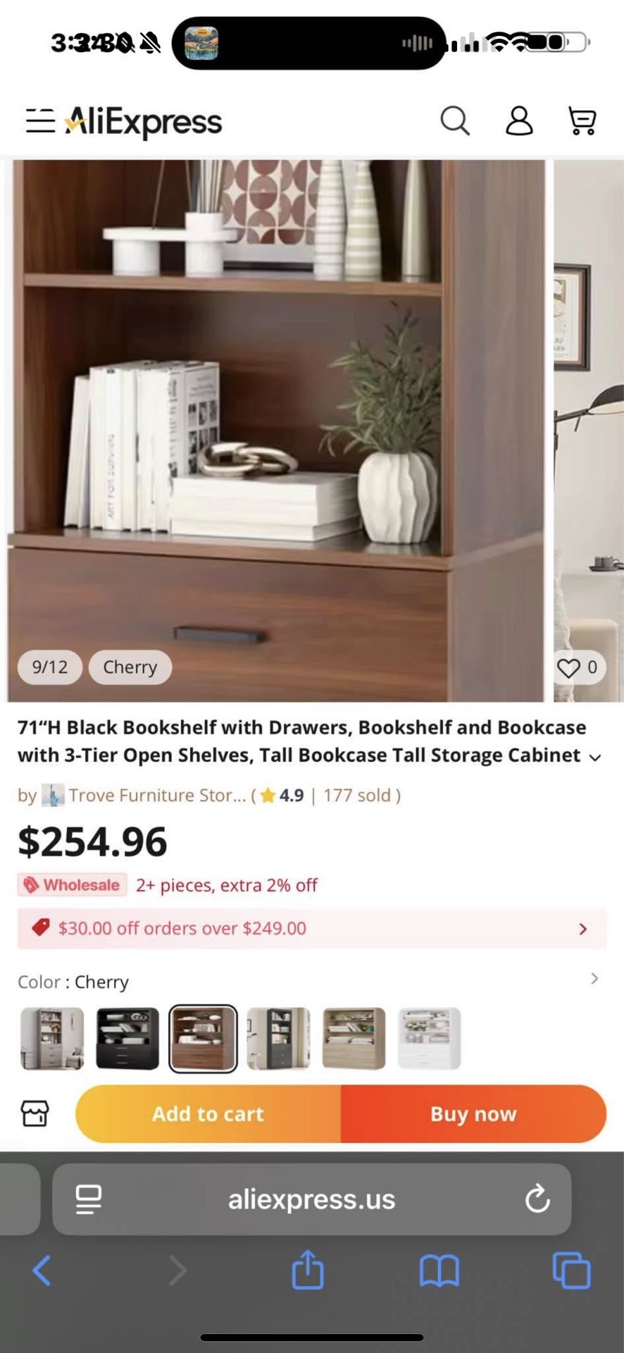 71"H brown Bookshelf with Drawers, Bookshelf and Bookcase with 3-Tier Open Shelves, Tall Bookcase Ta