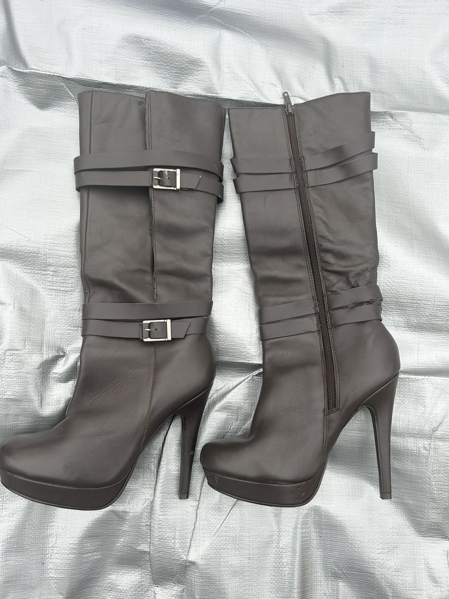 Brown Leather Heel Boots