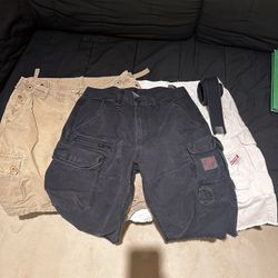 Lot Of 3 Armani Exchange Ax Cargo Shorts And Belt Y2K Vintage 
