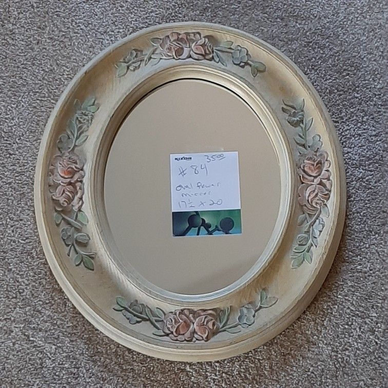 #84 Old Oval And Floral Flower Roses Mirror. 17 1/2 × 20"