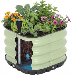 Self-Watering Raised Garden Bed 16.5'' with Drainage Plugs, Indoor/Outdoor Metal Raised Beds for Gardening, Durable Galvanized Planter Box for Vegetab